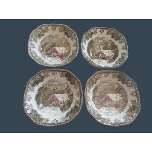 4 Johnson Bros Friendly Village Covered Bridge Square Bowls